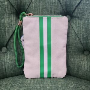 Green and White Stripe Bag With Wrist Strap